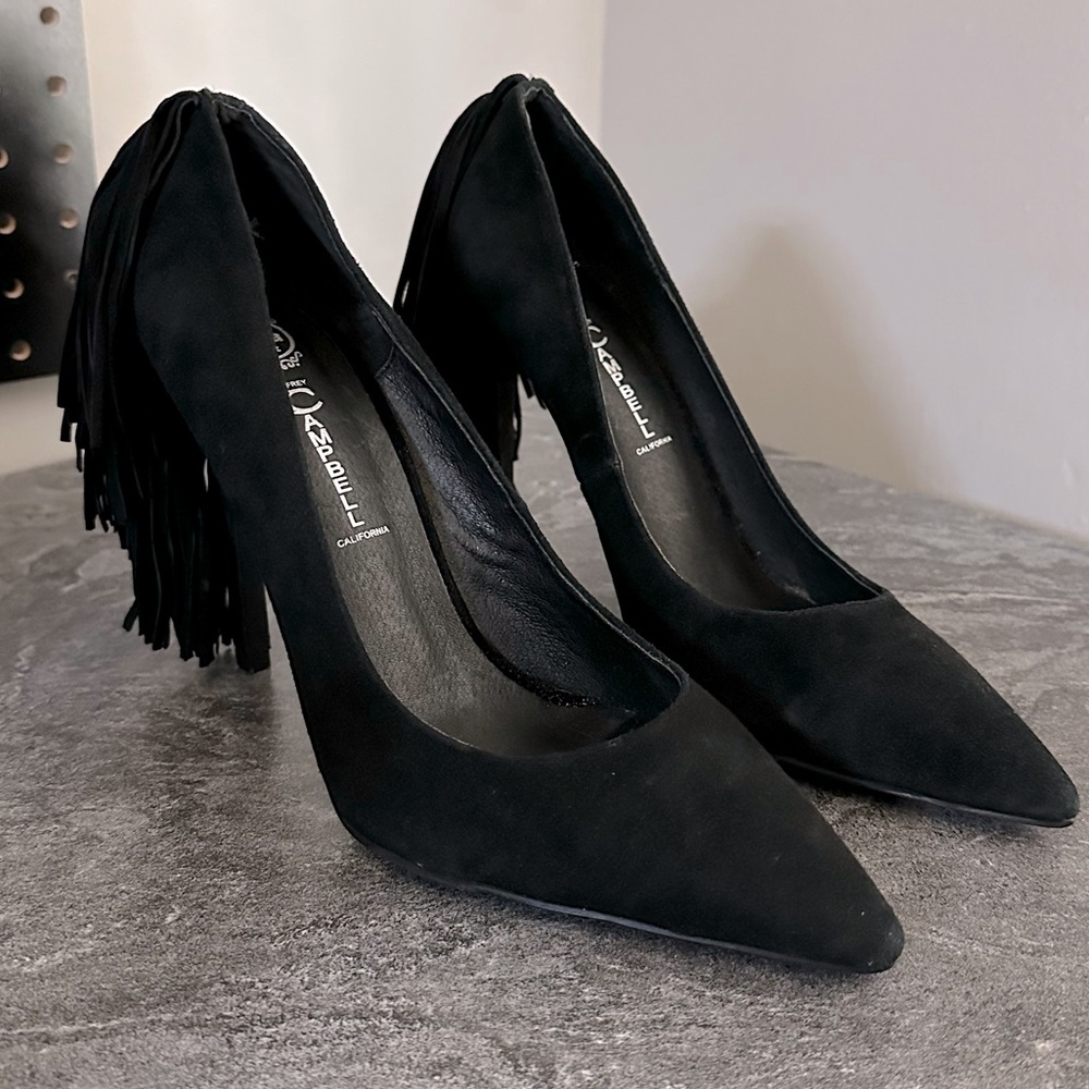 Jeffrey Campbell Suede Dulce Fringe Black Heels Size 7.5